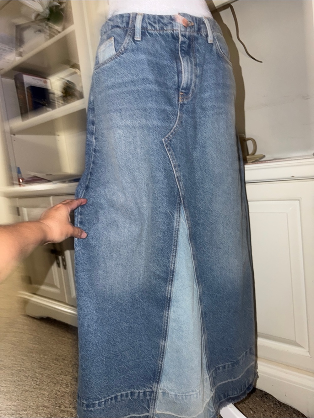 Zara Two-Tone Blue Denim Maxi Skirt with Front Slit